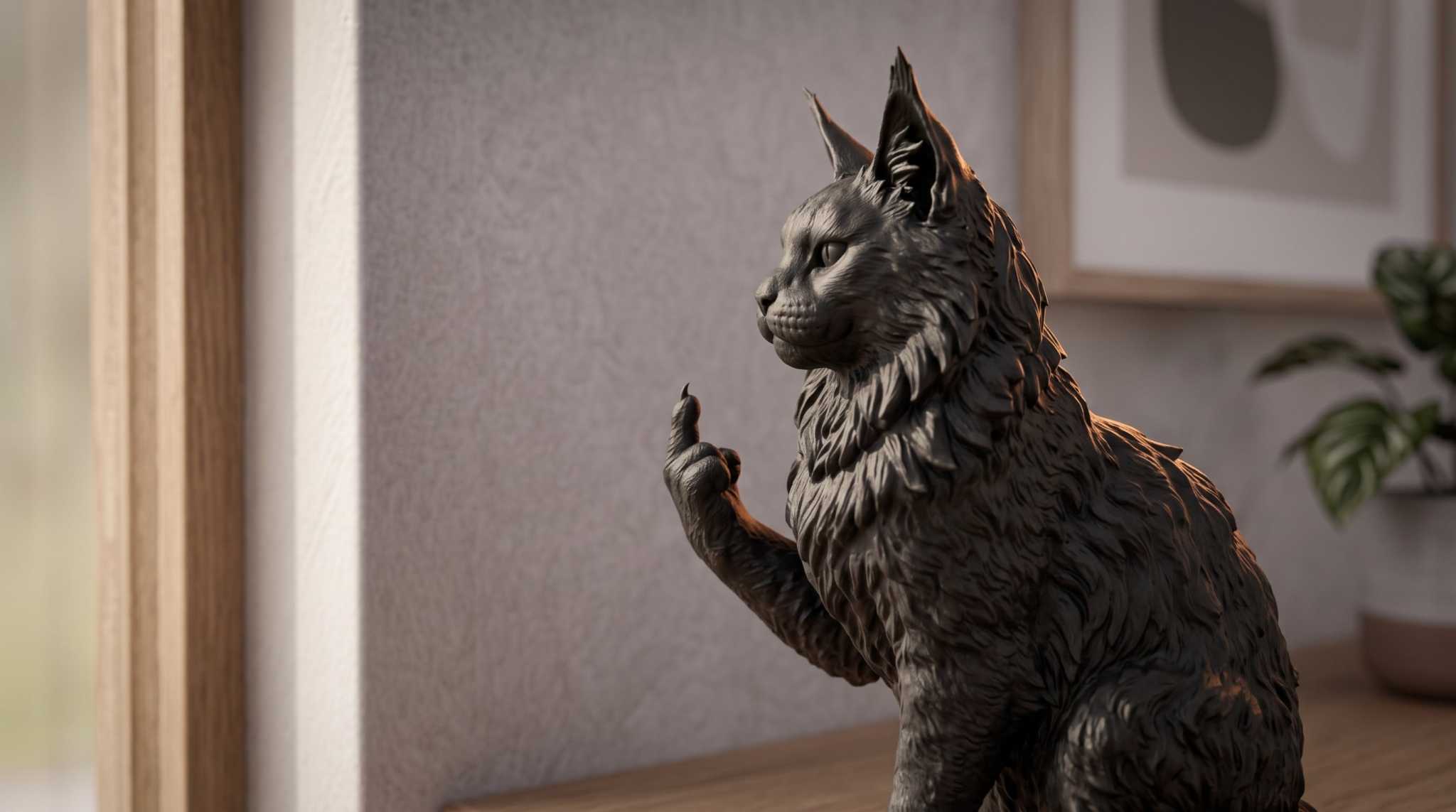 Estátua de resina de Maine Coon preto – Escultura elegante para amantes de gatos