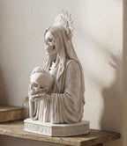 Statua Busto Santa Morte Memento Mori in Resina Effetto Gesso – Scultura Esoterica Gotica Bianca con Teschio e Aureola | Arredo Occulto e Sacro