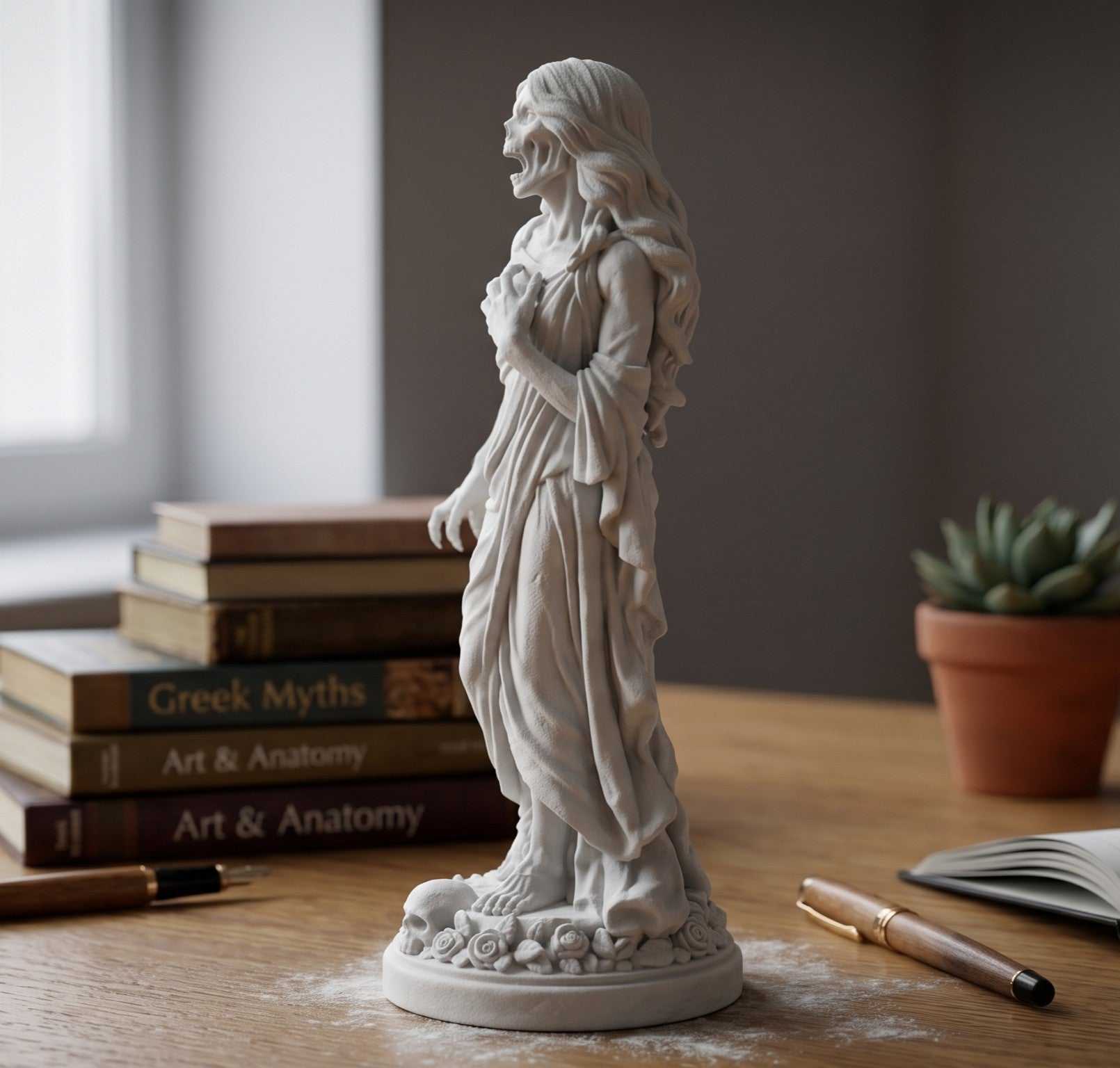 Estátua de Banshee feminina em resina com efeito de gesso – Escultura Gótica | Decoração Dark Academia