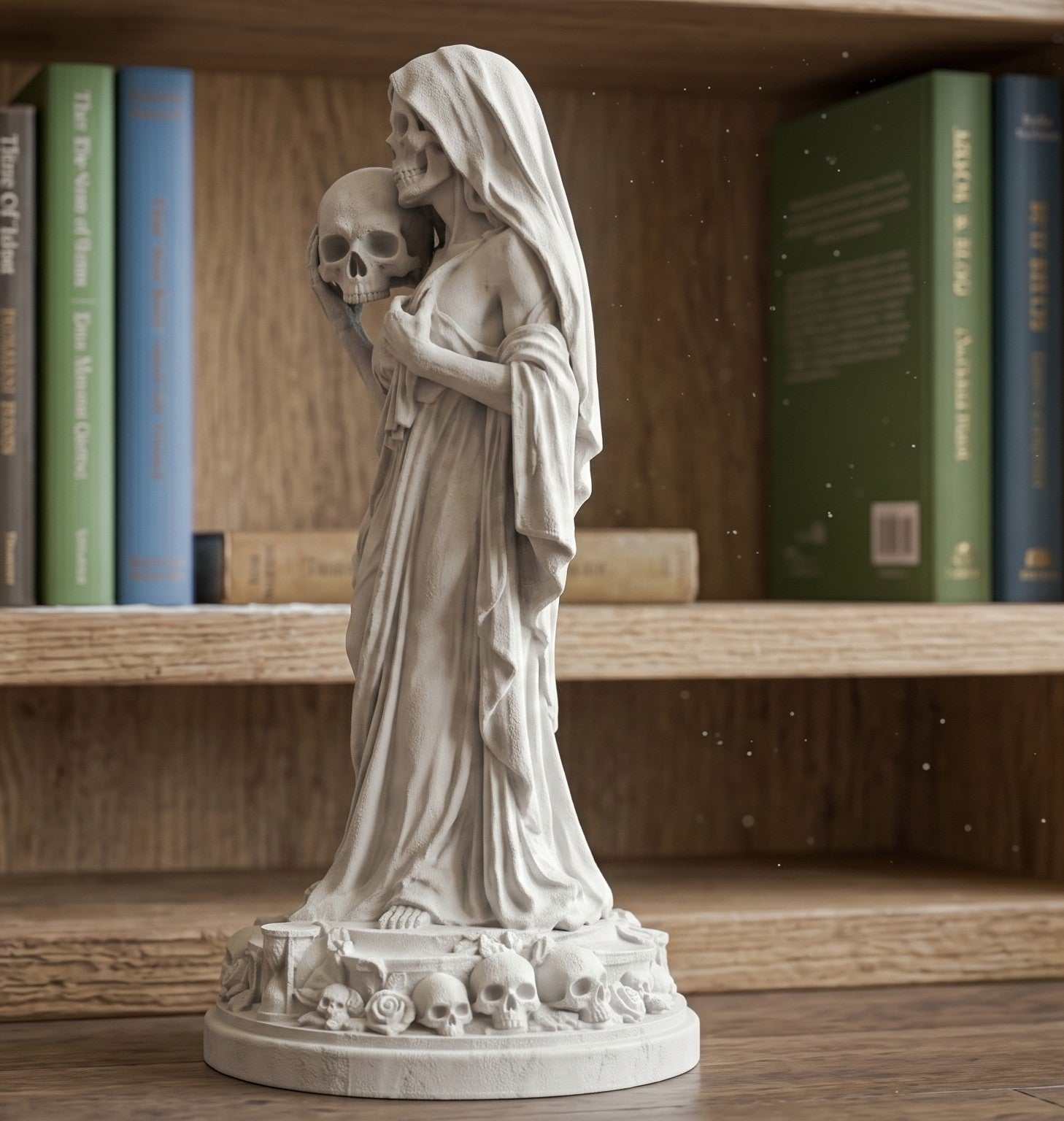 Statua Amore Eterno Memento Mori in Resina Effetto Gesso – Scultura Gotica Neoclassica "Eternal Love" con Teschi, Rose e Clessidra | Arredo Dark Academia