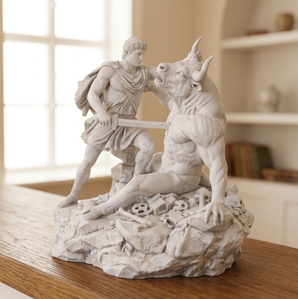 Statuetta Teseo e Minotauro - Scultura Mitologica Greca da Mensola
