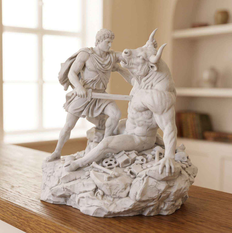 Statuetta Teseo e Minotauro - Scultura Mitologica Greca da Mensola