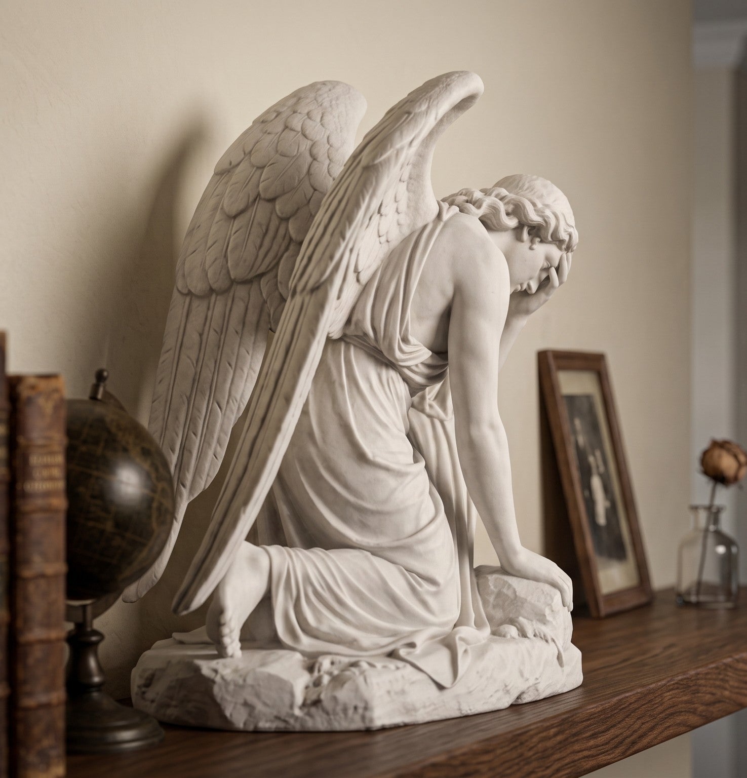 Estátua do Anjo Caído, A Queda de Lúcifer, em Resina com Efeito de Gesso | Escultura Dark Academia, Decoração Gótica e Fantástica