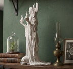 "Hécate" em resina com efeito de gesso branco - Escultura clássica da Deusa da Lua e da Magia com tochas flamejantes e crânio - Ornamento artístico, Wicca e decoração para casa e altar
