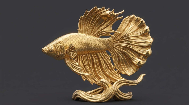 Scultura Pesce Combattente Dorato | Statuetta d'Arredo di Lusso