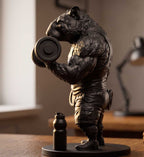 Statua Ratto da Palestra in Resina Nera Opaca – Bodybuilder con Manubri | Scultura Fitness Design per Palestra, Home Gym e Ufficio