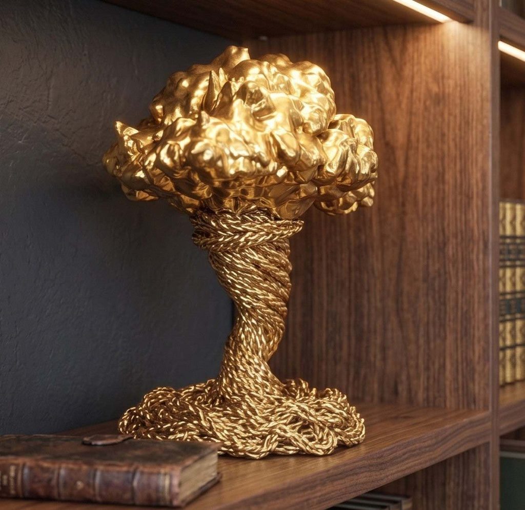 Scultura Dorata Decorativa, Tempesta Astratta in Resina Oro