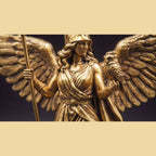 Statua Atena Alata Dorata – Scultura Dea della Saggezza con Civetta e Lancia