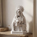 Statua Busto Santa Morte Memento Mori in Resina Effetto Gesso – Scultura Esoterica Gotica Bianca con Teschio e Aureola | Arredo Occulto e Sacro