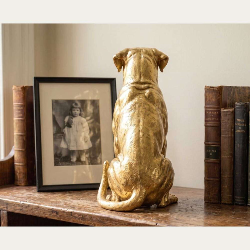 Statua Cane Corso dorata in resina, vista posteriore