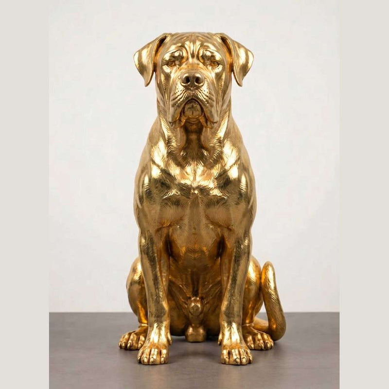 Statua Cane Corso dorata in resina, vista laterale dettaglio muscolatura