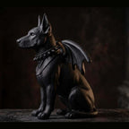 Statua cane gargoyle nera in resina, dettaglio ali da pipistrello