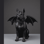 Statua cane gargoyle nera in resina, dettaglio muso