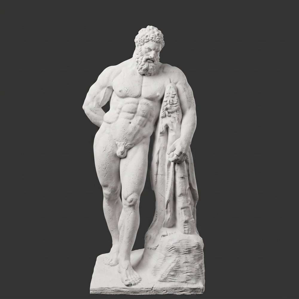 Statua bianca effetto marmo di Ercole Farnese in stile classico greco-romano per arredo elegante