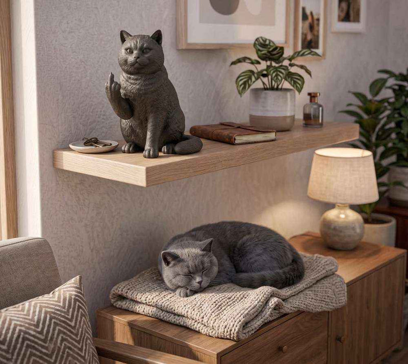 Statua Gatto British Shorthair in Resina – Scultura Elegante per Amanti dei Gatti, Decorazione Casa Moderna, Cat Lover Gift