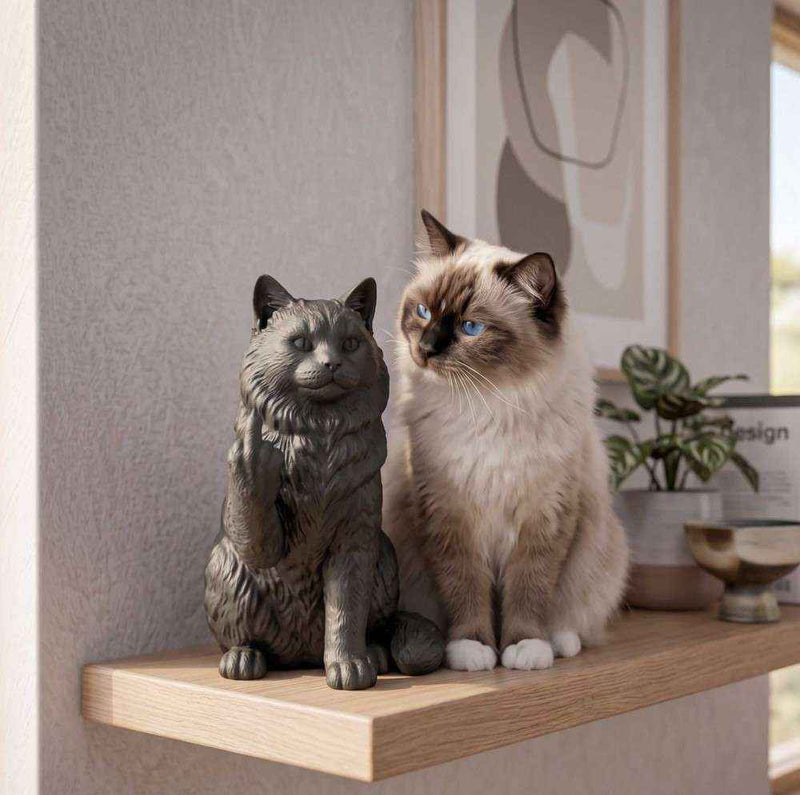 Statua Gatto Ragdoll in Resina – Decorazione Elegante per Amanti dei Gatti, Scultura Moderna Cat Lover Gift