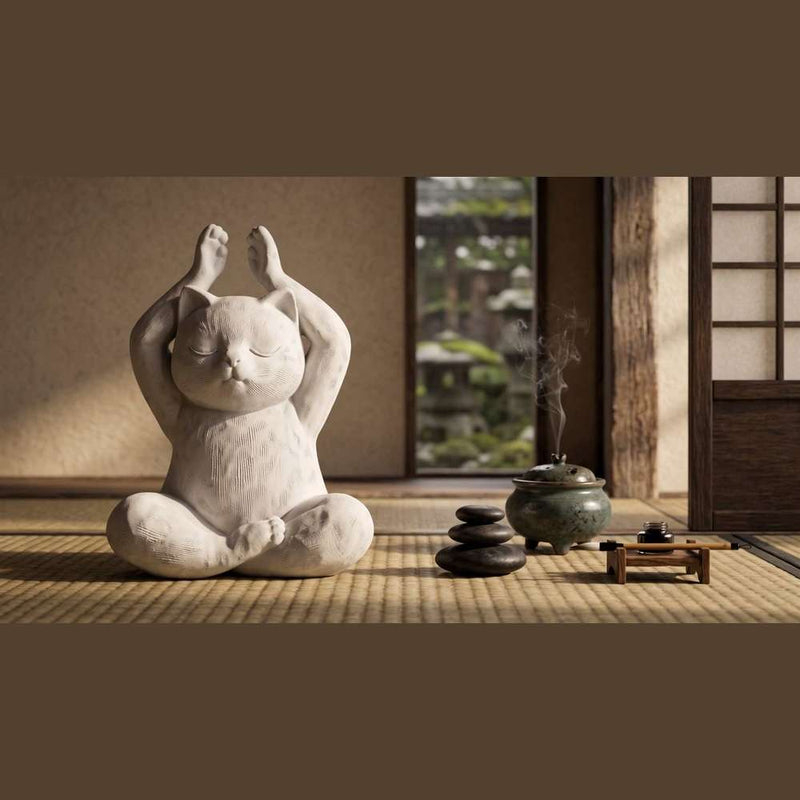 Statua Gatto Yoga in Meditazione Nera Opaca – Statuetta Decorativa Zen e Regalo per Amanti dei Gatti