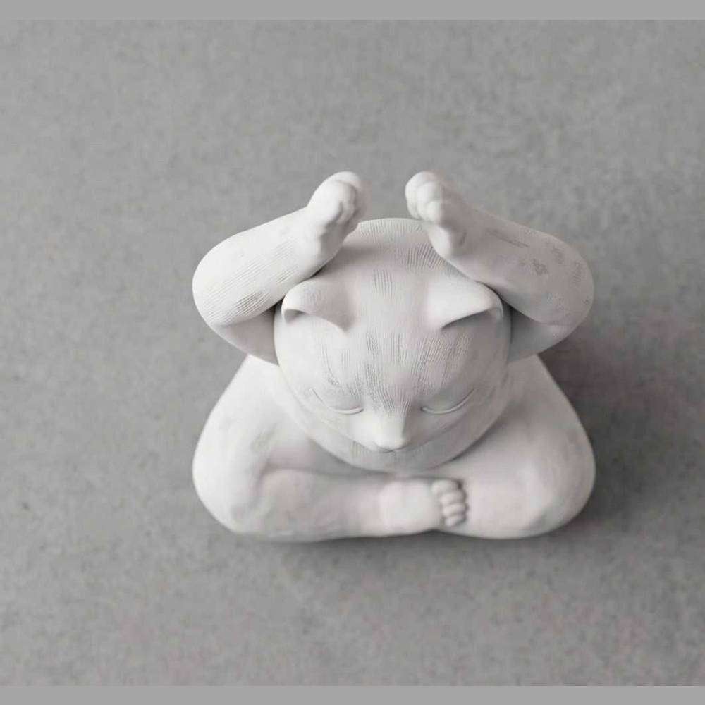 Estátua de Gato a Fazer Ioga em Meditação, Preta Mate – Estatueta Decorativa Zen e Presente para Amantes de Gatos