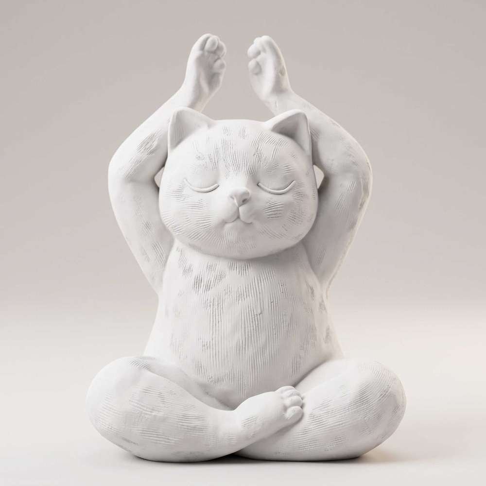Estátua de Gato a Fazer Ioga em Meditação, Preta Mate – Estatueta Decorativa Zen e Presente para Amantes de Gatos