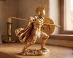 Statua Guerriero Spartano in Resina Dorata – Scultura Dinamica Re Leonida in Battaglia con Lancia e Scudo | Arredo da Collezione