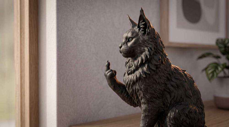 Statua Maine Coon Nero in Resina – Scultura Elegante per Amanti dei Gatti