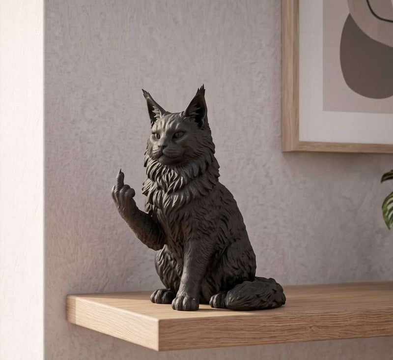 Statua Maine Coon Nero in Resina – Scultura Elegante per Amanti dei Gatti