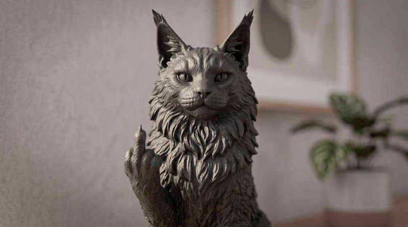 Statua Maine Coon Nero in Resina – Scultura Elegante per Amanti dei Gatti