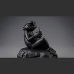 Matte Black Relaxing Frog Statue with Sunglasses – Funny Decorative Figurine and Modern Resin Design