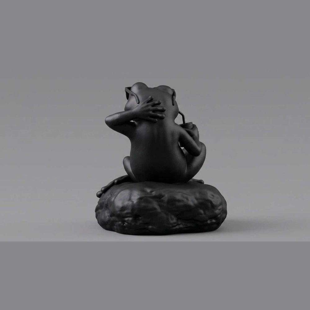 Matte Black Relaxing Frog Statue with Sunglasses – Funny Decorative Figurine and Modern Resin Design