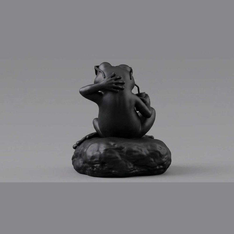 Statua Rana Relax Nera Opaca con Occhiali da Sole – Statuetta Decorativa Divertente e Modern Design in Resina