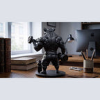 Matte Black Resin Gym Rat Statue – Bodybuilder with Dumbbells | Fitness Design Sculpture for Gym, Home Gym, and Office