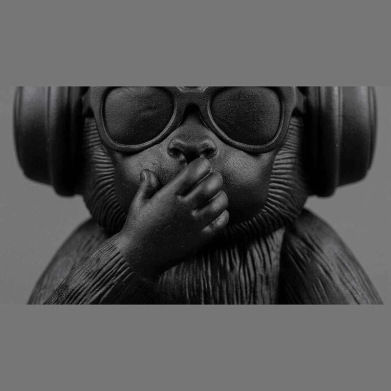 Statua Scimmia DJ con Cuffie e Occhiali Nera Opaca – Statuetta Pop Art Modern "Non Parlo" da Scrivania
