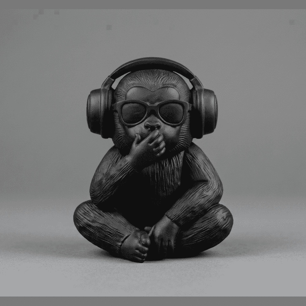 Statua scimmia DJ nera opaca con cuffie e occhiali da sole stile Pop Art moderna da scrivania