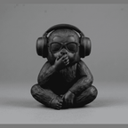 Statua scimmia DJ nera opaca con cuffie e occhiali da sole stile Pop Art moderna da scrivania