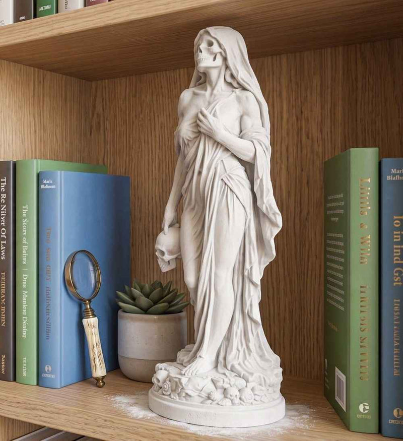 Statua Venere Macabra Memento Mori in Resina Effetto Gesso – Scultura Gotica Neoclassica con Teschio e Velo per Halloween | Arredo Dark Academia