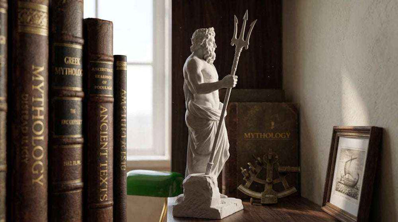 Statua di Poseidone con Tridente in Resina Effetto Gesso Bianco