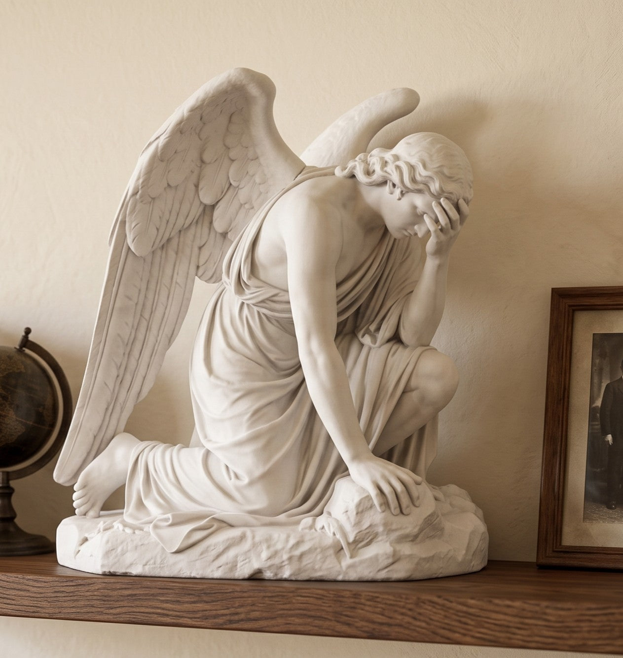 Estátua do Anjo Caído, A Queda de Lúcifer, em Resina com Efeito de Gesso | Escultura Dark Academia, Decoração Gótica e Fantástica