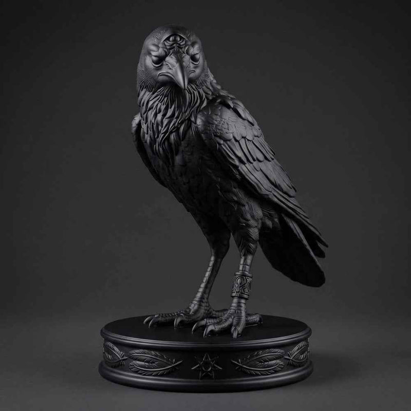 Statuetta di Corvo Nero con Tre Occhi, Elegante Scultura Gotica per Arredamento Casa