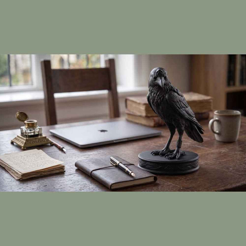 Statuetta di Corvo Nero con Tre Occhi, Elegante Scultura Gotica per Arredamento Casa