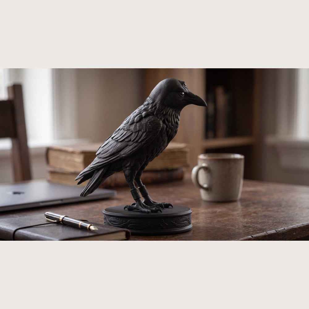 Statuetta di Corvo Nero con Tre Occhi, Elegante Scultura Gotica per Arredamento Casa