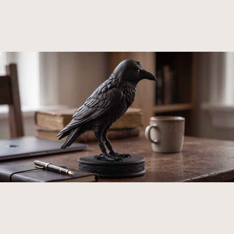 Statuetta di Corvo Nero con Tre Occhi, Elegante Scultura Gotica per Arredamento Casa