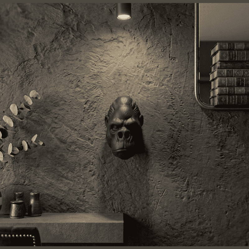Testa di Gorilla «Primal Elegance» — Scultura da Parete in Resina Nera Opaca (25 cm) - Taraflo