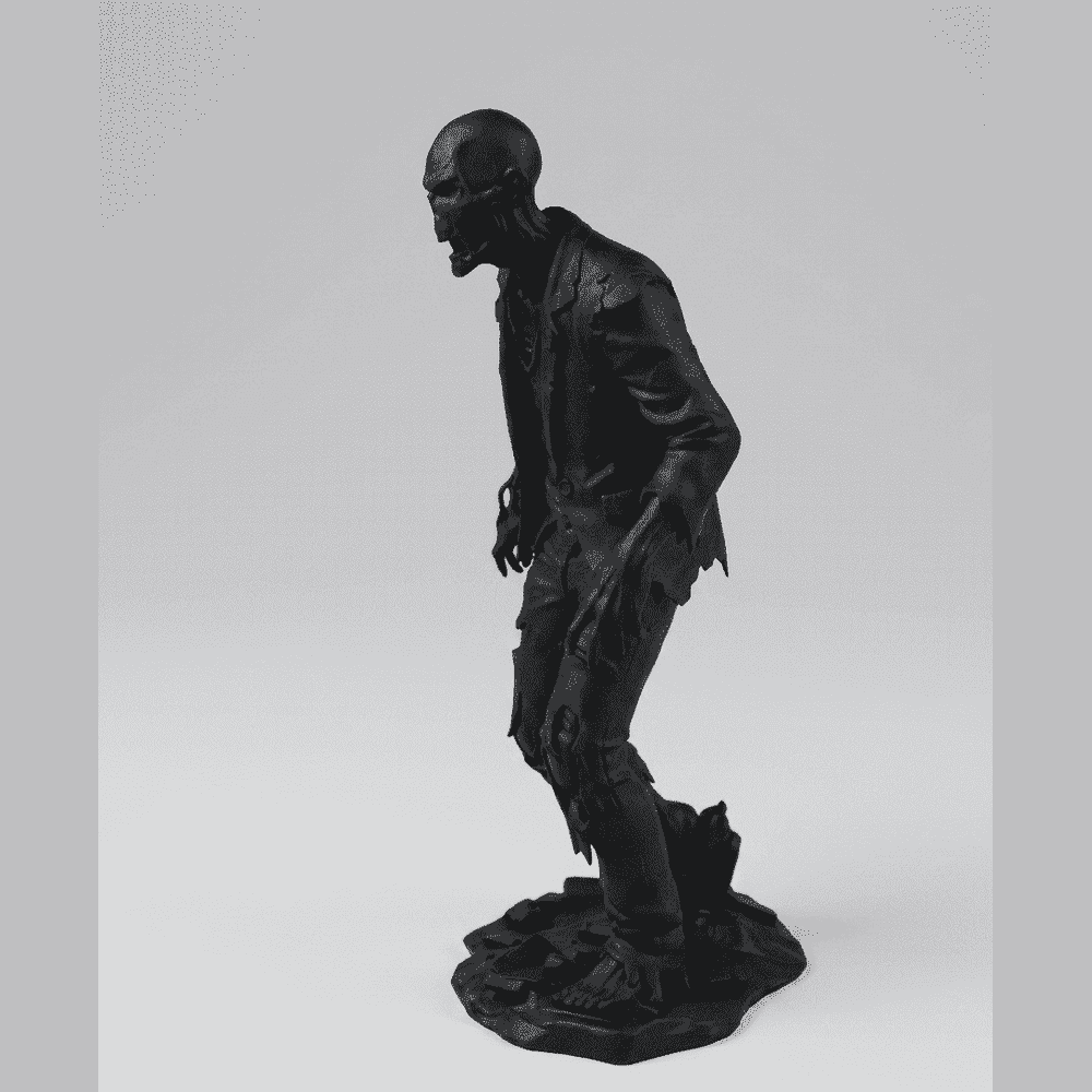 The Last Stride — Collectible Matte Black Resin Zombie Figurine. The final step for those who just won't give up. A zombie caught mid-unsteady stride, with tattered fabric and skeletal details, evoking horror atmosphere. Taraflo Taraflo Collectible Zombie Figurine