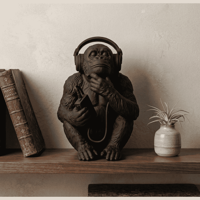 The Sound of Silence — Scimmia con Cuffie in Resina - Taraflo