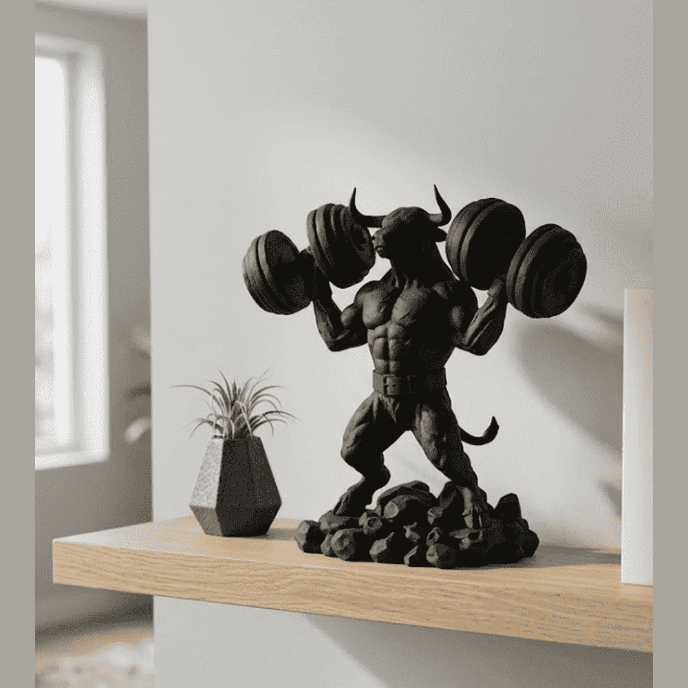 Toro «Iron Beast» — Statuetta Fitness in Resina Nera Opaca - Taraflo