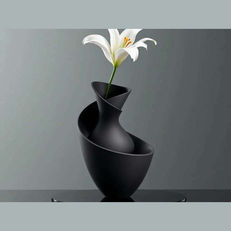 Torsione d'Eclissi — Vaso Scultoreo Elicoidale Nero Opaco (30 cm) - Taraflo