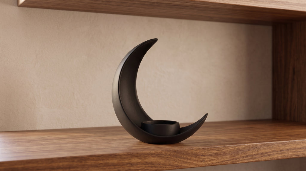 Eclissi Lunare: Vaso a Mezzaluna in Resina Matte Black Alta 25cm Taraflo