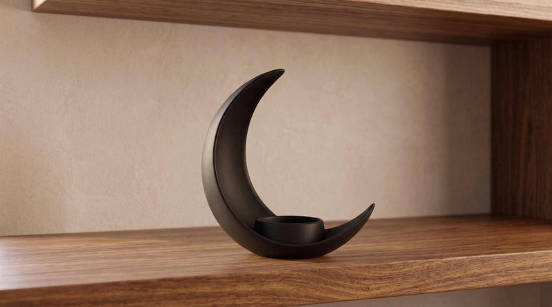 Eclissi Lunare — Vaso a Mezzaluna in Resina Nera Opaca (25 cm) - Taraflo