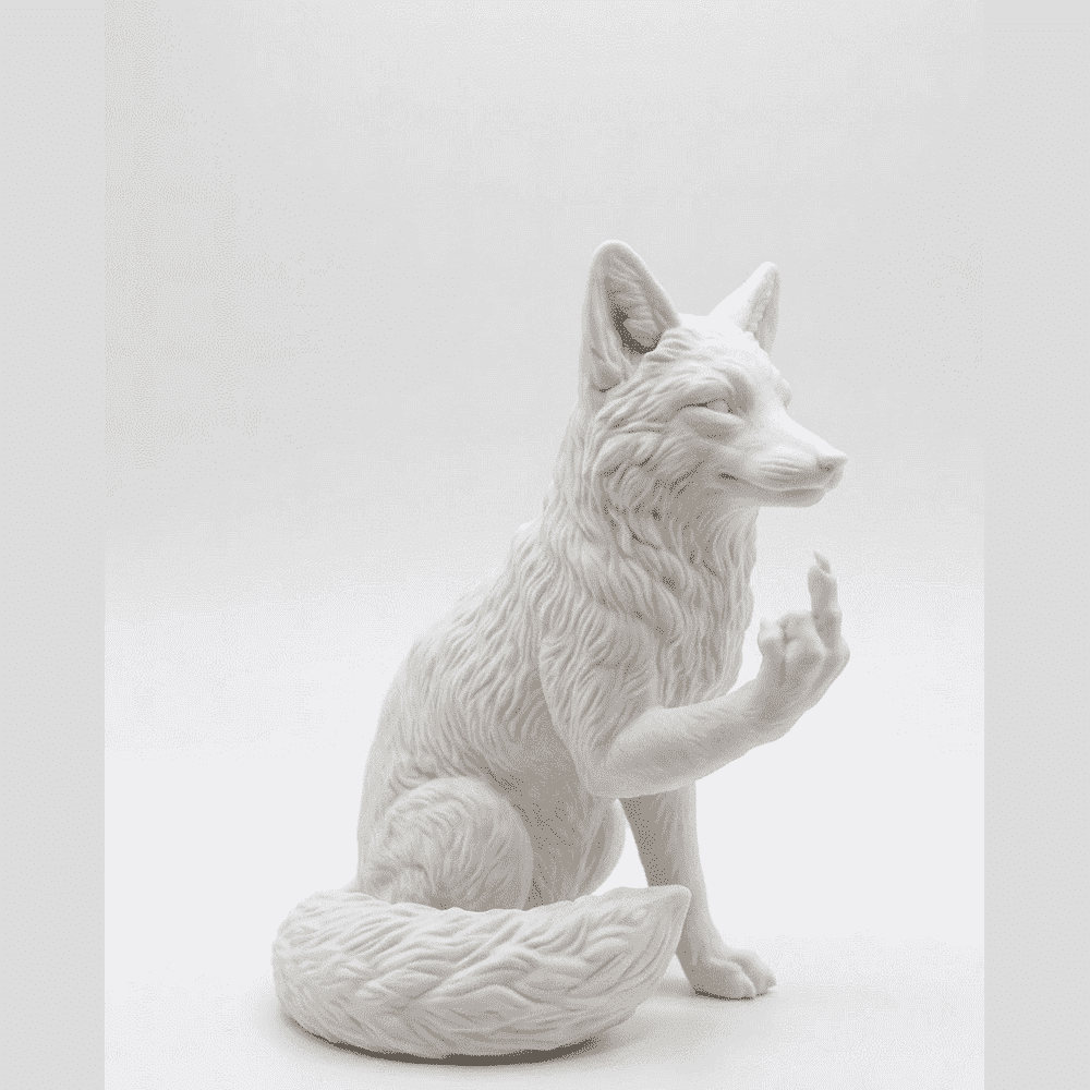 Fox 'Sly Rebel' — Matte White Resin Decorative Figurine. Beneath its crisp white exterior, a rebellious soul. A fox with elegant lines and a provocative pose: the perfect contrast between minimalist design and non-conformist attitude. Fox 'Sly Rebel'