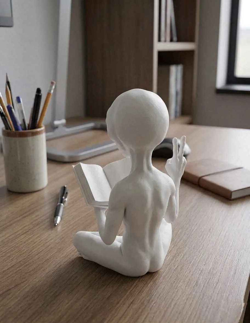Alieno con Libro — Statuetta da Collezione in Resina - Taraflo